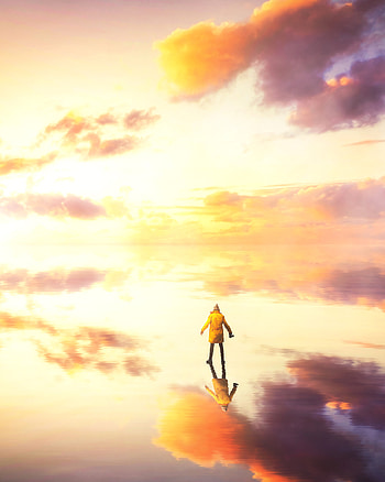 Water, Clouds, Reflection, Miscellanea, Miscellaneous, Human, Person, Illusion HD phone wallpaper