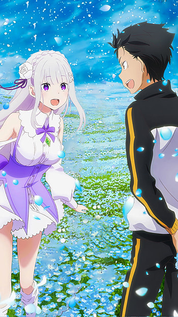 Memory Snow, Subaru Natsuki, Emilia (Re:ZERO), Anime HD phone wallpaper