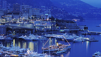 monaco harbor at dusk, city, marina, dusk, harbor, yachts HD wallpaper