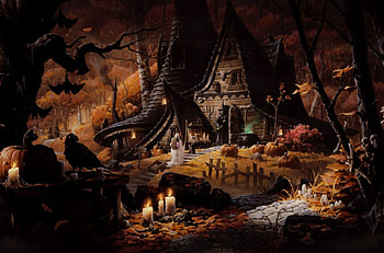 halloween land, pumpkins, halloween, forest, land, home HD wallpaper