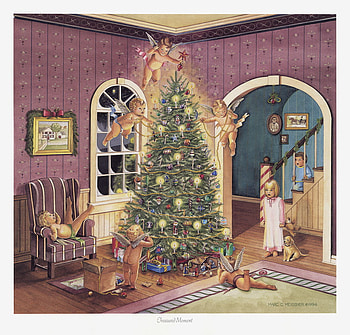 The Art Angels, children, christmas eve, decorating, angels, tree HD wallpaper