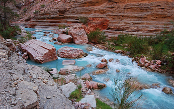 Nature, Rivers, Grass, Stones, Rocks, Mountain, Greens, Blue Water HD wallpaper