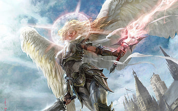 Steampunk Angel, White, Abstract, SKy, Dark Colors, Steampunk, Angel, Fantasy, Clouds HD wallpaper