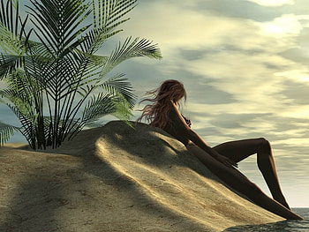 Laying on The Beach, sexy, 3d, hot, girl, 1024x768, beach HD wallpaper
