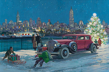 :), tree, vintage, winter, blue, harry anderson, craciun, car, people, retro, iarna, christmas, water, evening HD wallpaper