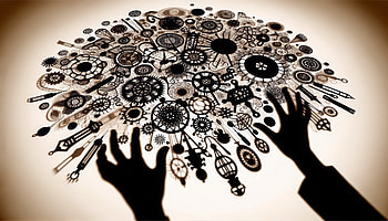 Creative Experiment Concept Art, experiment, hand, shadow, gears, collage HD wallpaper