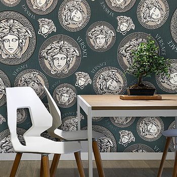 Versace, Blue dark teal silver, Medusa , Wallcoveringsmart HD phone wallpaper