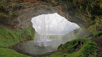 Nature, Waterfall, Moss, Cave, Iceland HD wallpaper