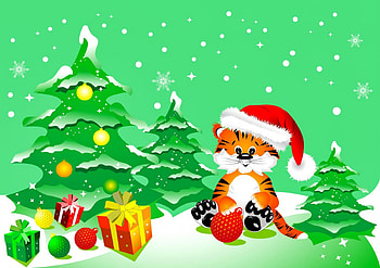 Christmas kitty, kitten, joe, kitty, nice, snowflakes, holiday, clipart, snow, new year, toys, gifts, balls, cat, beautiful, tree, decoration, christmas, green, vector, funny, lovely HD wallpaper