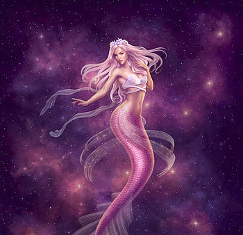 Zodiac ~ Virgo, blue, mermaid, frumusete, gorgeous, girl, yasushi matsuoka, summer, purple, superb, pink, fantasy, zodiac, virgo, luminos, siren, vara HD wallpaper