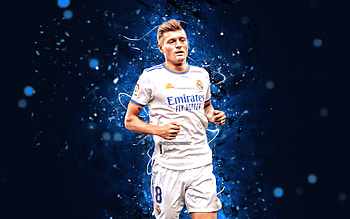 Toni Kroos, , 2022, blue neon lights, Real Madrid FC, german footballers, La Liga, Spain, Kroos, soccer, football, Real Madrid CF, LaLiga, Toni Kroos HD wallpaper