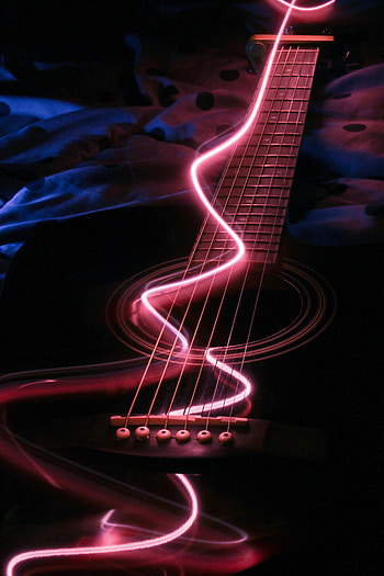 Music, Neon, Backlight, Illumination, Guitar, Musical Instrument HD phone wallpaper