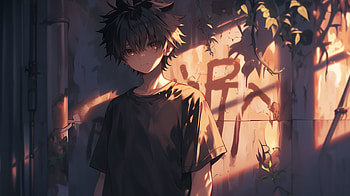Anime Boy in Sunset Light, Anime, anime boy, graffiti, shadow HD wallpaper