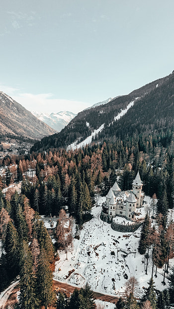 Winter, Nature, Trees, Snow, Italy, Lock, View From Above, Forest HD phone wallpaper