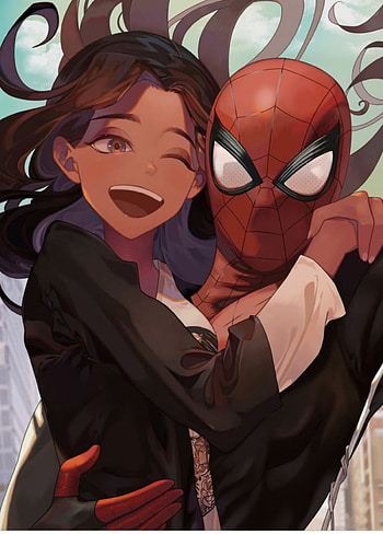 Spider Man and mj, art, mouth HD phone wallpaper