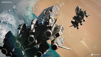 Freighter, cargo spaceship, Sci Fi, spaceship, spacecraft HD wallpaper