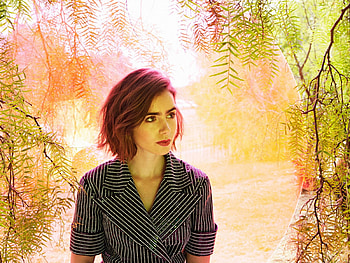 Lily Collins, colorful, model, Collins, hot, , beautiful, actress, dress, closeup, 2019, Lily HD wallpaper