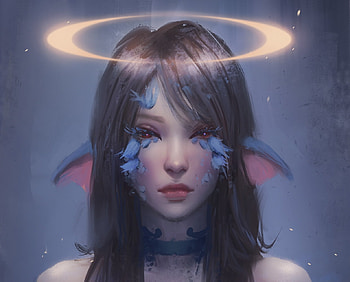 Fantasy girl, blue, z ed, art, girl, elf, zed, zedart, fantasy, trungbui42, face, luminos HD wallpaper