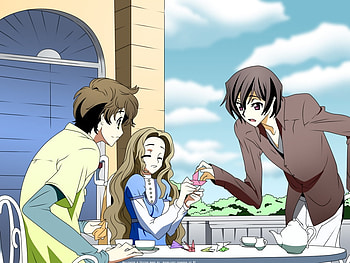 Make a Origami.., tea time, nice weather, nunnally, balcony, suzaku, sibling, sister, anime, mecha, code geass, lelouch, childhood friend, brother HD wallpaper