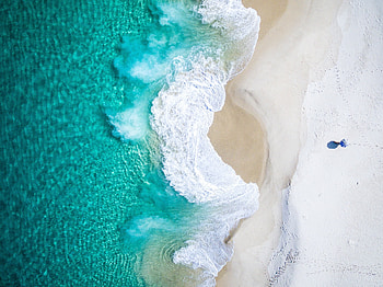 View form the top, blue, white, sand, beach, summer, view from the top, texture, water, wave, ocean HD wallpaper
