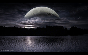 Moon over Frensham, night, blue, reflection, moon, sky, water HD wallpaper