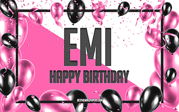 Happy Birtay Emi, Birtay Balloons Background, Emi, with names, Emi Happy Birtay, Pink Balloons Birtay Background, greeting card, Emi Birtay HD wallpaper