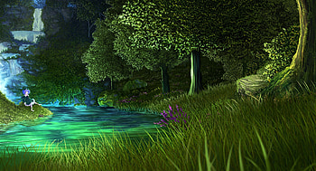 Tree, Light, River, Landscape, Fantasy, Flower, Night, Water HD wallpaper
