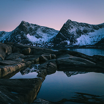 Nature, Sunset, Mountain, Lake, Snow Covered, Snowbound, Norway HD phone wallpaper