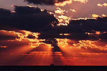 Sunset, Sea, Twilight, Clouds, Dark, Dusk HD wallpaper