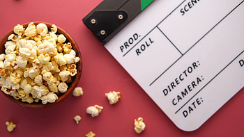 Clapperboard, Bowl of popcorn, stock video HD wallpaper