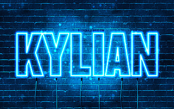 Happy Birtay Kylian, , blue neon lights, Kylian name, creative, Kylian Happy Birtay, Kylian Birtay, popular french male names, with Kylian name, Kylian HD wallpaper