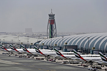 Parked aircrafts, Dubai International Airport HD wallpaper