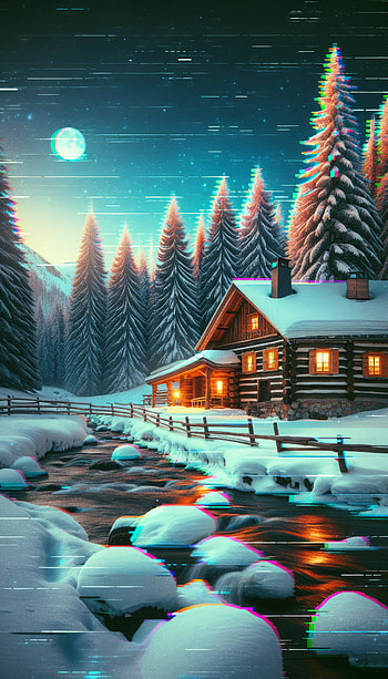 Enchanting Winter Cabin, winter, cabin, snow, forest HD phone wallpaper