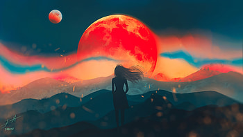 Are you there?, girl, silhouette, sunset, art HD wallpaper