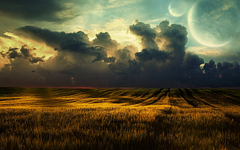 Digital art, Dark sunset, Space art, Misty morning HD wallpaper