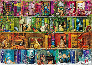 A stitch in time, fantast, shelves, art, collage, aimee stewart HD wallpaper
