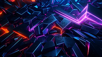 Neon Shards — Midnight Black Electric Fractals: Neon Night Cool Neon Rift (), Abstract, Cool, Black, Neon Lights HD wallpaper
