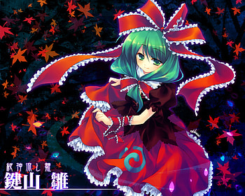 hina, ribbons, touhou, green hair, long hair, green eyes, dress HD wallpaper