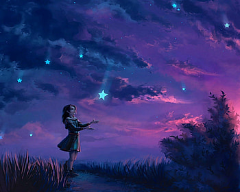 The wish to be true, night, place, wishes, colors, stars, beautiful place, way of life, magical, romantik, splendid, art, girl, beautiful, dark, wish, star, love, lovely, splendor HD wallpaper