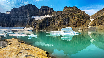 Grinnell Glacier, Montana, sky, rocks, usa, lake, ice HD wallpaper