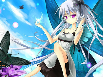Anime, wings, bright colors, girl, long hair, lovely HD wallpaper