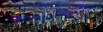 Asia, Travel destination, Hong Kong city night, Skyscraper lights HD wallpaper