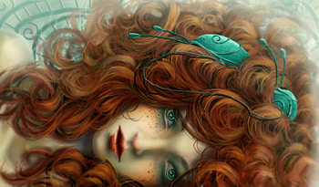 Redhead, frumusete, fantasy, green, eyes, freckles, girl, luminos HD wallpaper