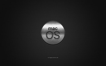 MacOS logo, silver shiny logo, MacOS metal emblem, gray carbon fiber texture, MacOS, brands, creative art HD wallpaper
