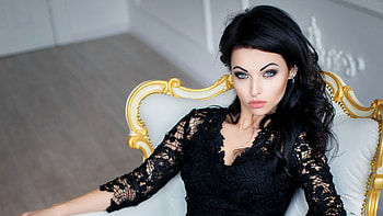 Brunette Girl In Black Dress Sitting, brunette, girls, model, black, dress, black-dress HD wallpaper