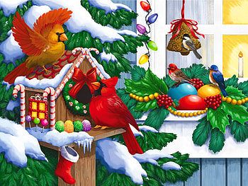 Christmas holiday, winter, art, beautiful, birdhouse, tree, decoration, holiday, snow, christmas, cardinals HD wallpaper