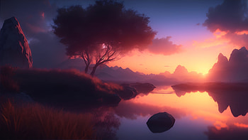 Lake, water, lake, tree, sunset, sky HD wallpaper