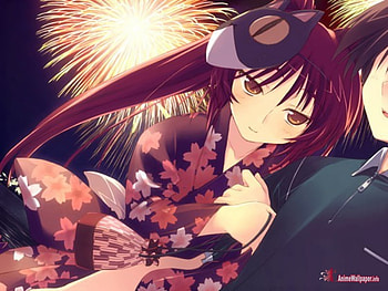 Fireworks, girls, anime HD wallpaper