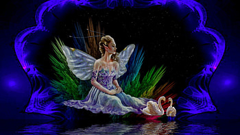 ENCHANTED FAIRY, fairy, purple, swans, , enchanted, beautiful HD wallpaper
