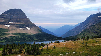 Hidden Lake, Glacier National Park, Montana, trees, clouds, landscape, sky, mountains, usa HD wallpaper